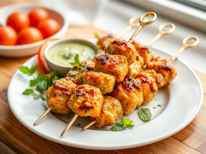 Chicken Kebab Skewers with Mint Chutney