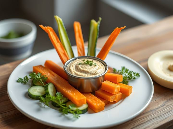 Cucumber Carrot Sticks with Hummus