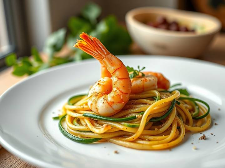 Garlic Prawns with Zucchini Noodles