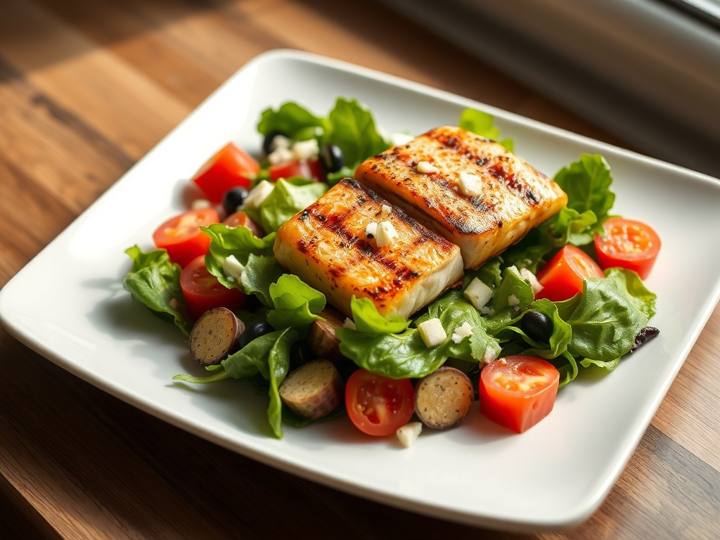 Grilled Salmon Greek Salad