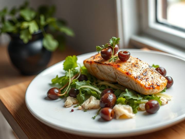 Grilled Salmon Salad with Olives