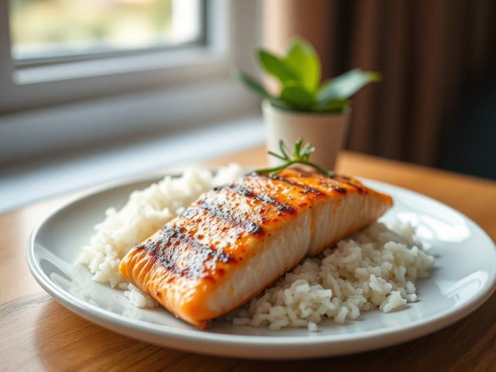 Grilled Salmon with Steamed Rice