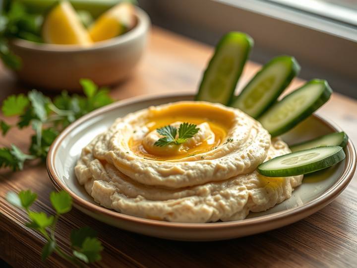Classic Hummus with Cucumber Sticks