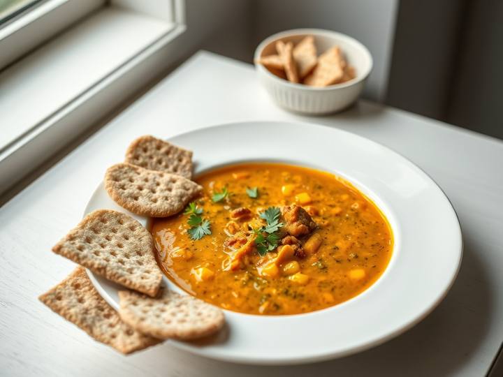 Lentil Dal Soup with Whole Wheat Crackers