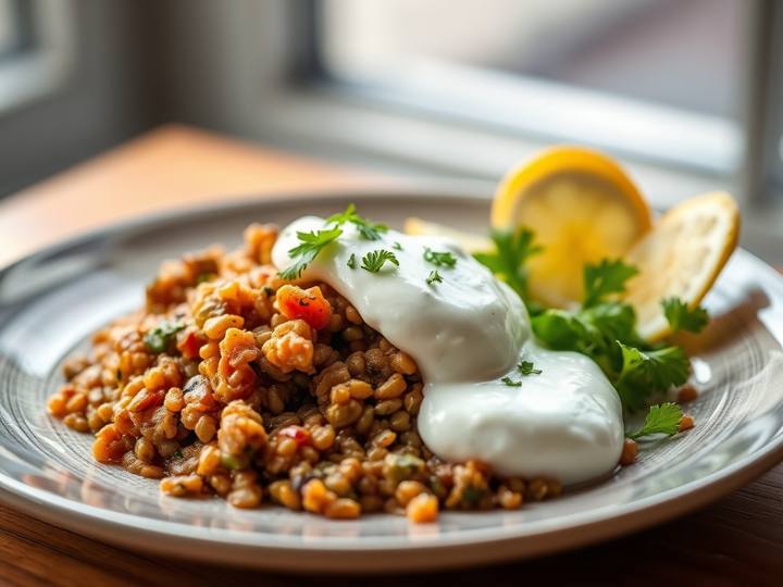 Lentil Mujadara with Yogurt