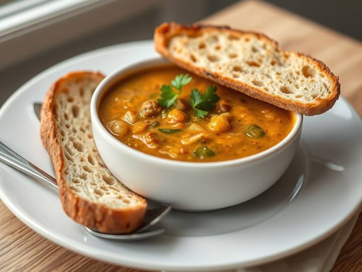 Hearty Lentil Soup with Crusty Bread