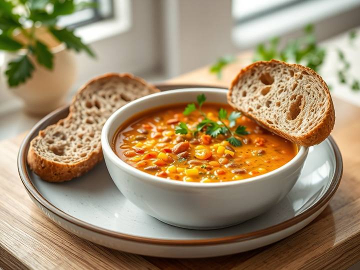 Hearty Lentil Soup with Whole Grain Bread