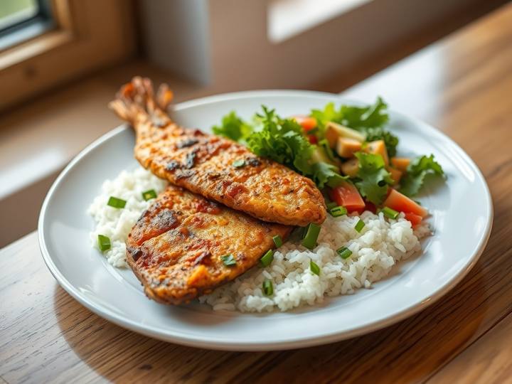 Meen Varuval (Spiced Fish Fry with Salad)