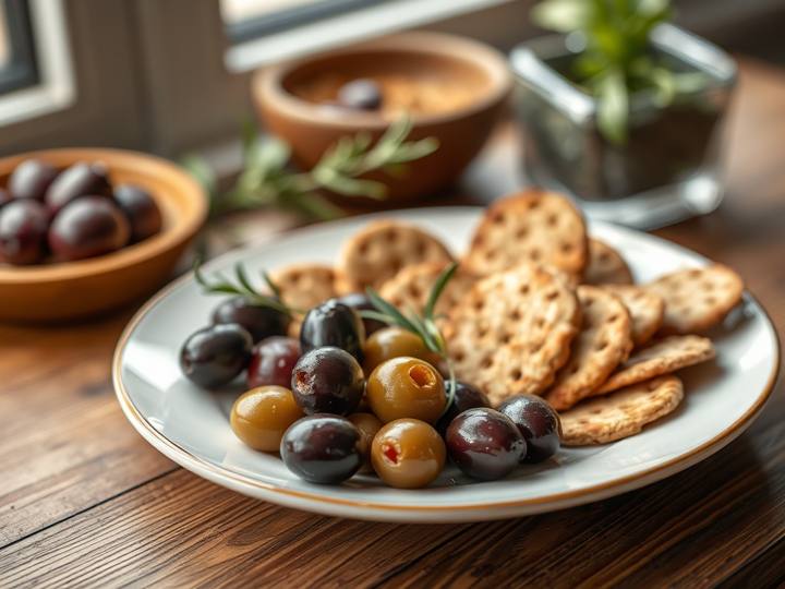Marinated Olives and Whole Grain Crackers
