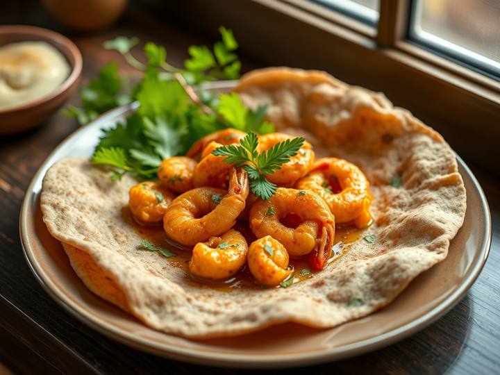 Prawns Masala with Whole Wheat Roti