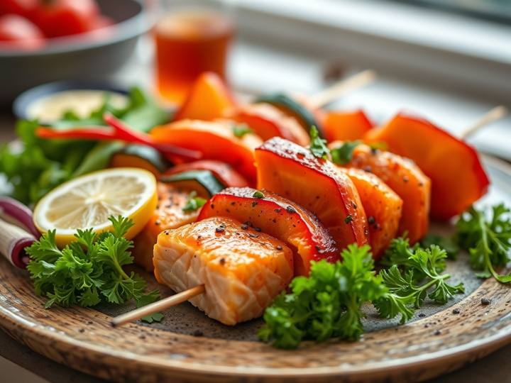 Salmon and Vegetable Skewers