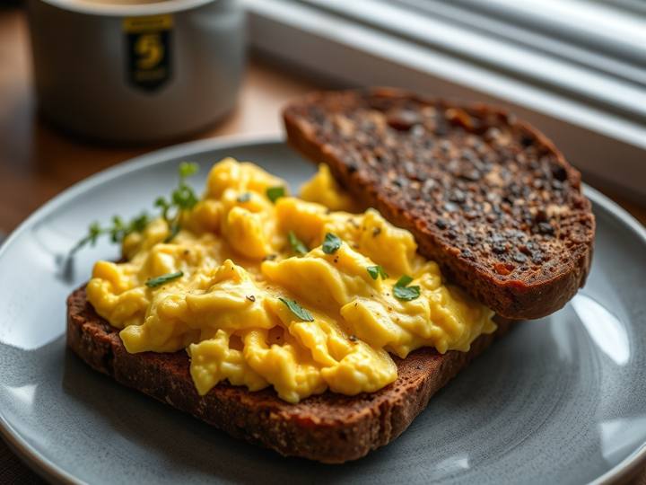 Scrambled Eggs with Dark Bread