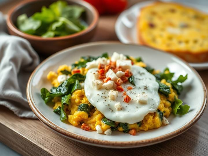 Scrambled Eggs with Spinach and Feta