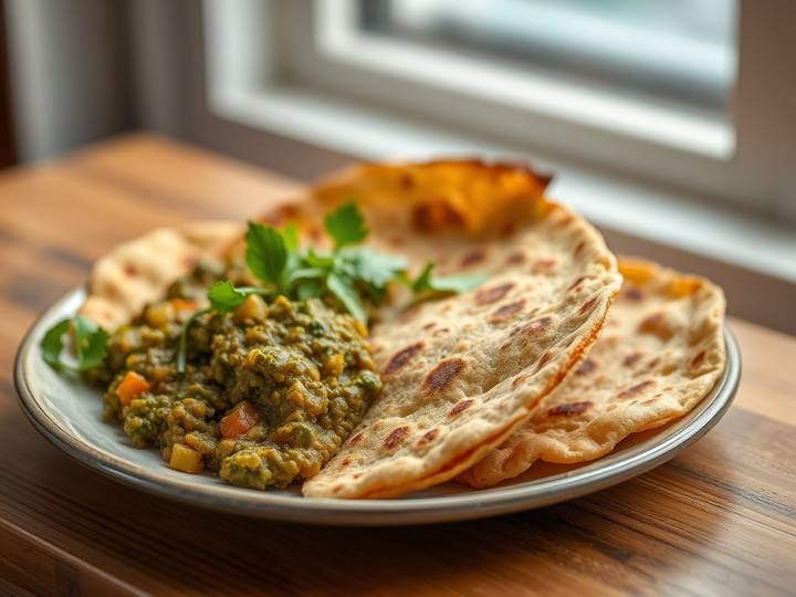 Whole Wheat Roti with Palak Dal